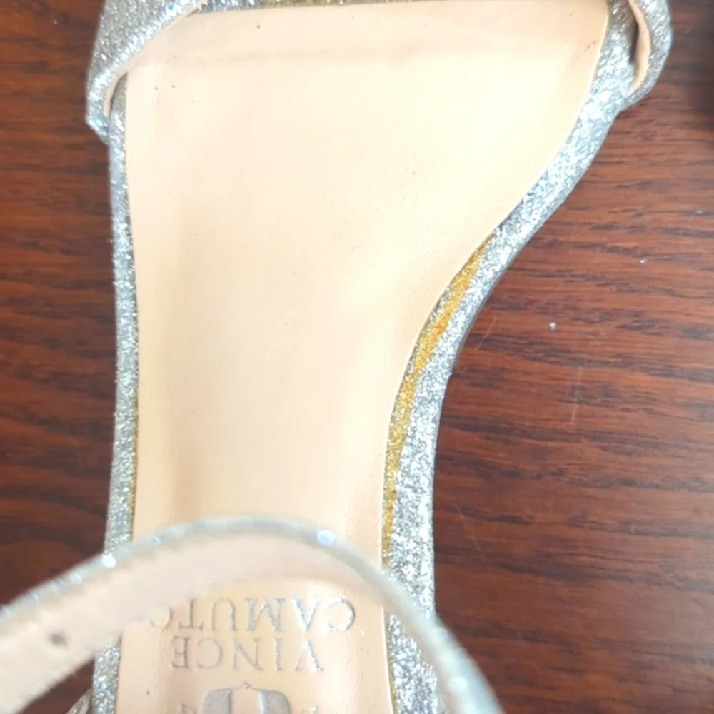 Vince Camuto Girls Pascala Silver Glitter Ankle Strap Block Heel Sandals 11